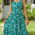 Womens Elegant Square-Neck Floral A-Line Sleeveless Dress