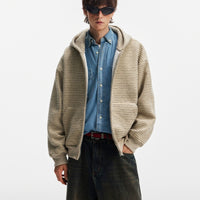 Hooded Heavyweight Lazy Style Striped Cardigan Coat