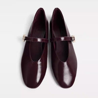 Stylish Flattering And Comfortable Burgundy Round Toe V-neck Strap Flat Shoes