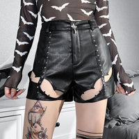 Women's European And American Leather Cutout Tight Shorts