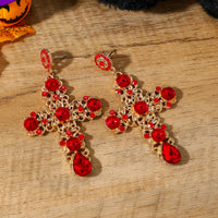 1 Pair Gothic Vintage Black Crystal Cross Drop Earrings, Punk Style Zinc Alloy Jewelry