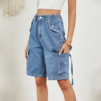 Washed Personalized Denim Cargo Pants Shorts