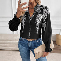 Womens Casual Long-sleeve V-neck Blouse