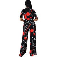 Fashion Digital Printing V-Neck Women's Jumpsuit Long