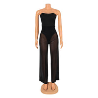 Fashion Wrap Breast Mesh Sheer Jumpsuit Trousers