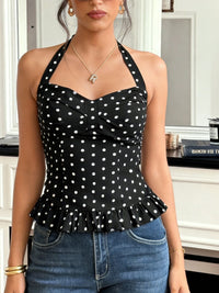 Polka-dot Halterneck Backless Womens Top