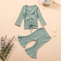 Solid Color Umbilical Exposed Trumpet Sleeve Girls Suit 0-3 Years Old Baby