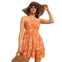 Printed Mesh Halter Dress Women