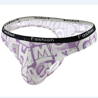 Men's Cotton Black Elastic Printed Thongs