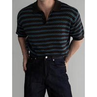 Men's Striped Short-Sleeve Knitted Casual Shirt