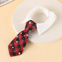 Christmas Dog Necktie, Adjustable Winter Snowflake Pattern Pet Tie Collar With Red Plaid For Small Medium Cat Dog Christmas Weddings Pet Tuxedo Outfit Decoration