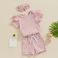 Girls Fashion Round Neck Striped Flower Romper Top Striped Flower Shorts Suit