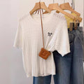 Twist Round Neck Embroidered Short-sleeved T-shirt Short Inner Sweater