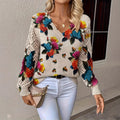 Elegant Bohemian Floral V-neck Long Sleeve Fashion Printed Sweater