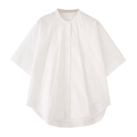 Loose Design Cotton Short-sleeved Shirt With Curved Hem