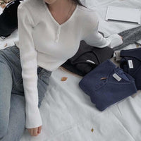 Leisure Day WANGXING Button V-neck Sweater