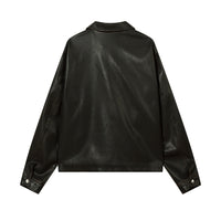 Solid Color PU Leather Coat Men