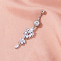 Simple Belly Button Ring Creative Leaf Micro-inlaid Zircon