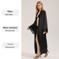 Black Lace-Panel Sexy Womens SpringSummer Loungewear Robe