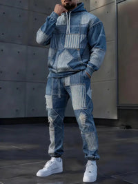 Mens Lettered Denim Hoodie With Fashionable 3D Print
