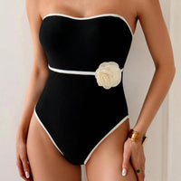 Womens Form-fitting One-piece Swimsuit With Floral Detailing