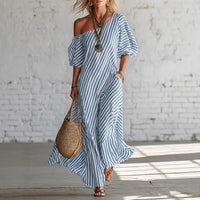 Womens Striped Off-shoulder Dress