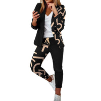 Women's Fashionable Printed Long-sleeved Lapel Suit Casual Suit