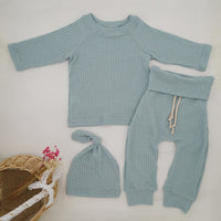 INS Foreign Trade Korean Super Hot Autumn And Winter Infant Waffle Long Sleeve Top And Trousers Suit Children's Loungewear