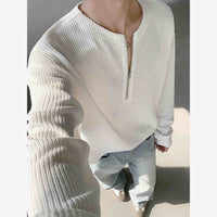 New Texture Sense Henry Collar Half Zipper Sweater For Men