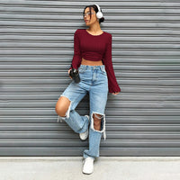 Women's Fashion Trend T-shirt Autumn Winter Street Style Slim Fit Short Top