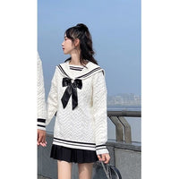 New Japanese-style Color-blocked Round-neck Thick Fairy Sweater In White