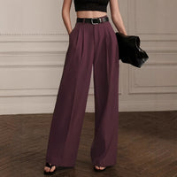 Retro Purple High-waisted Pleated Wide-leg Pants