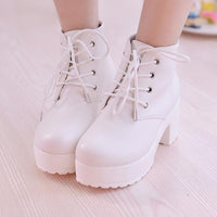 New Chunky-heel Lace-up Ankle Boots With A Round Toe And High Heel
