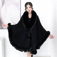 Artificial Rex Rabbit Wool Cape Shawl Women's Oversized Knit Woolen Cardigan Baggy Coat
