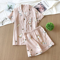 Summer Thin Cotton Gauze Loungewear Two-piece Suit