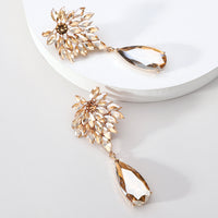 Floral Crystal Teardrop Dangle Earrings Statement Rhinestone Drop Jewelry For Women Party Wedding Bridal Prom