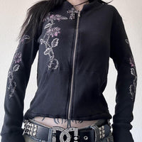 European And American Street-style Winged Print Zip-up Hoodie