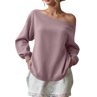 Women's Sweater Casual Solid Color Diagonal Collar
