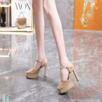 Women's Mesh Platform Sandals, New Summer 2026 Style, Block Heel, One-Strap Buckle Design, High Heels For Petite Figures, Perfect For Matching Dresses