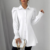 Womens Casual Solid-color Single-breasted Long-sleeve Shirt