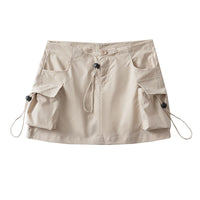 Low Waist Drawstring Elastic Side Workwear With Pocket Skirt
