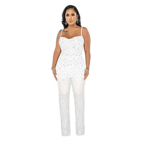 Women's Wear Rhinestone Mesh Camisole Sleeveless Trousers Jumpsuit