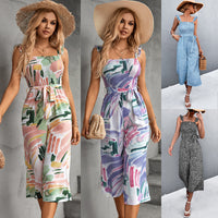 Flying Sleeves Belt Floral Sleeve Jumpsuit
