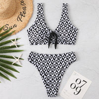 Print Knotted Wide Strap Split Bikini