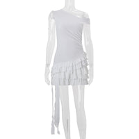 Solid-color Slim-fit Lace-up Tiered Dress For Women