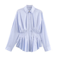 Womens Designer All-Season Long-Sleeve Pleated Poplin Shirt