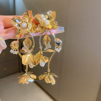 Vintage Flower Tassel Metallic Stud Earrings, Luxury Elegant Ear Jewelry