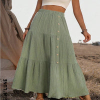 Elegant Casual Womens Long Tiered Skirt With Elastic Waist