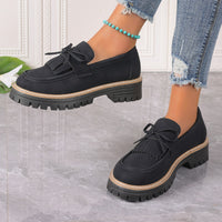 Plus Size Loafers Women Tassel Thick Heel Bowknot