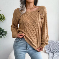 Women's Loose Casual Square Neck Sweater For Autumn And Winter